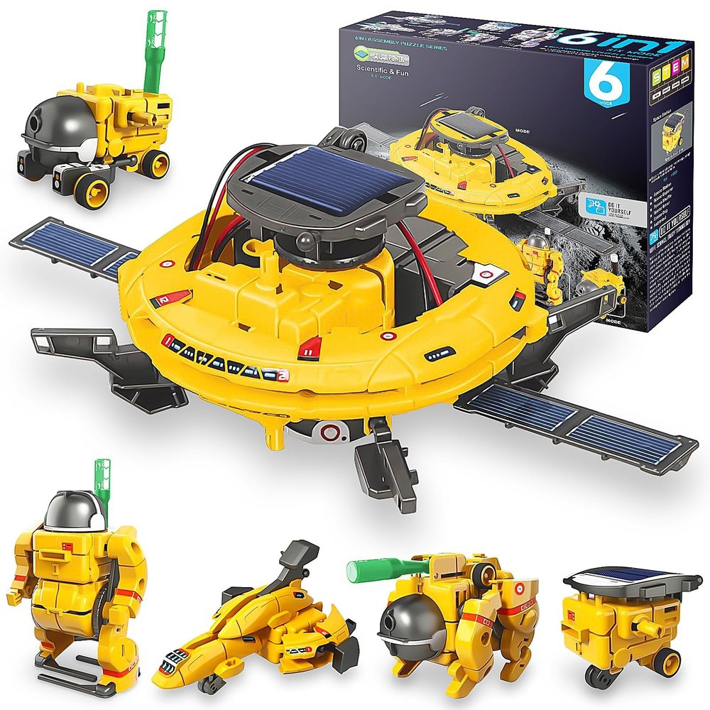 STEM Projects for Kids Ages 8-12 Solar Robot Kit 6-in-1 Space Toys for 10-Year-Old Boy Girl Gift Toys Science Kits Christmas Birthday Gifts for 8 9 10 11 12 Year Old, Yellow