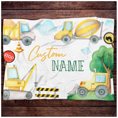 Personalized Construction Machinery Baby Blanket, Machinery Baby Nursery Bedding Blanket, Construction Baby Receiving Blanket, Construction Bedding Crib Nursery Decor