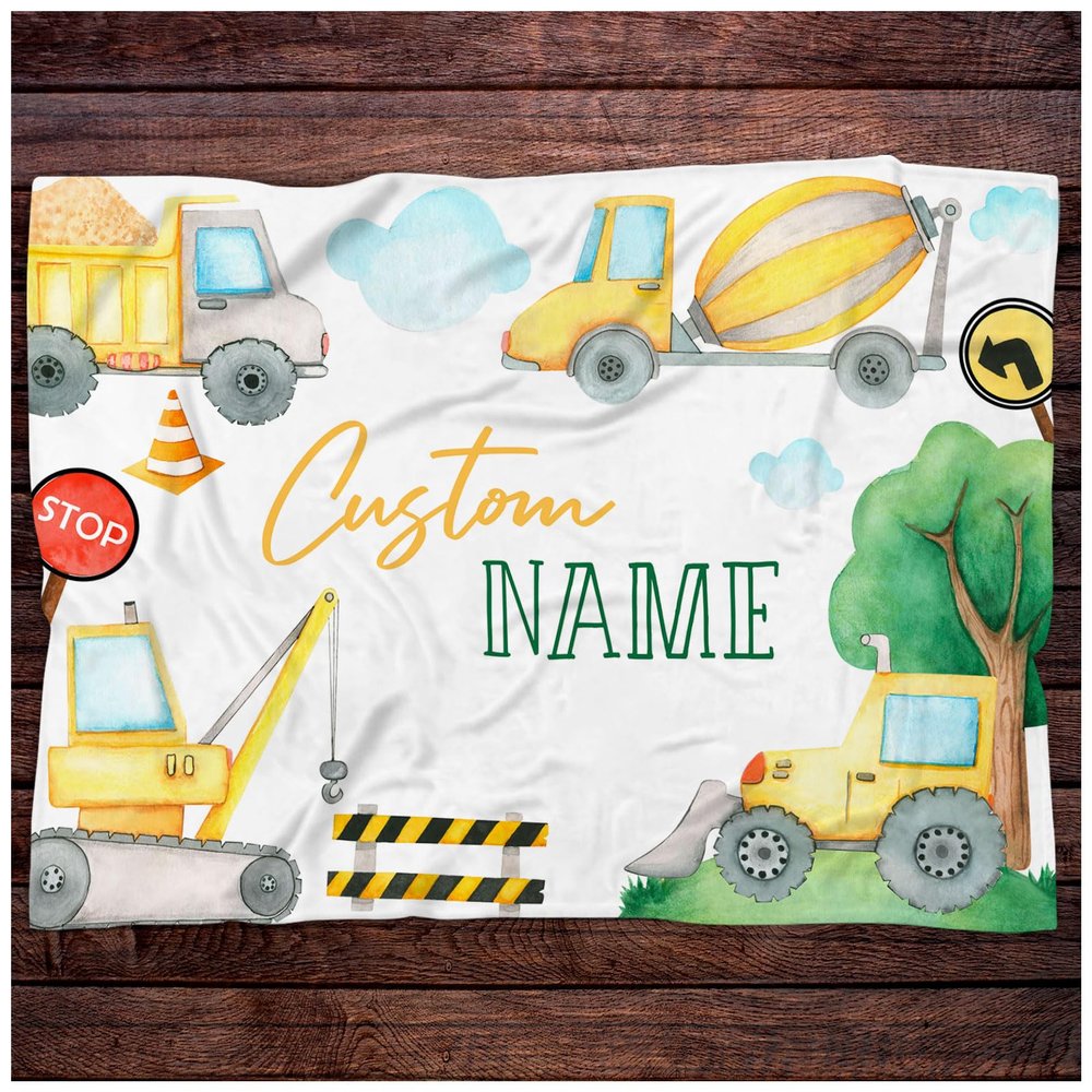 Personalized Construction Machinery Baby Blanket, Machinery Baby Nursery Bedding Blanket, Construction Baby Receiving Blanket, Construction Bedding Crib Nursery Decor