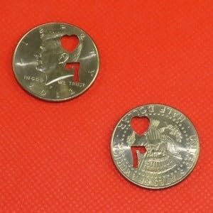 blue-ther 7 of Hearts/3 of Square Half Dollar Brand Coin Magic Tricks Magician Close Up Illusions Accessory Gimmick Props Prediction Magia (7 of Hearts)