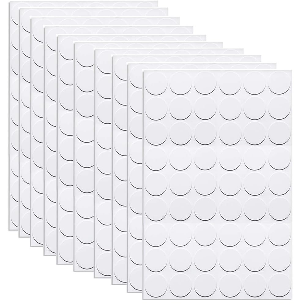 10 Sheets/ 540Pcs Screw Hole Cover Stickers 21mm Dia Self Adhesive Screw Covers Caps PVC Dustproof Sticker Screw Hole Decorative Stickers for Cabinet Shelf Wardrobe Furniture Accessories, White