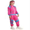 Fldy Boys Girls 80s 90s Tracksuit 3pcs Windbreaker Pants Headband Set Retro Disco Hippie Costumes Halloween Cosplay Pink 4-6 Years view 1