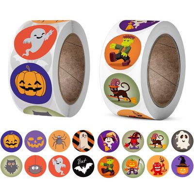 1000 PCS Halloween Stickers, Round Halloween Stickers for Kids Self Adhesive Sticker Roll Labels with Pumpkin, Bat, and Spider, Kid's Stickers Decals for Halloween Praty Decorations