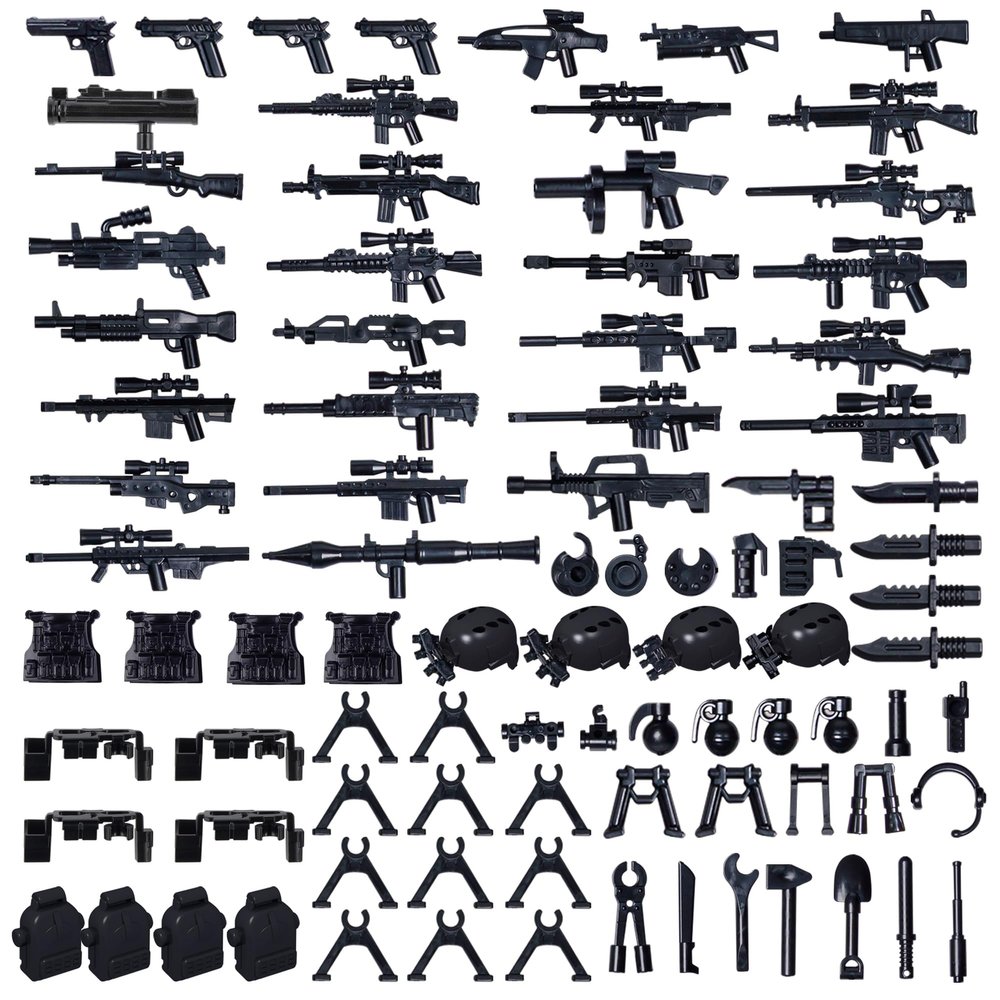 HIMIRICH Weapon Pack Military Accessories Kits Toys, 90+ Pieces Army Battle Gun Toys, Parts Compatible with Mini Figure Brick, Suitable for Ages 6+