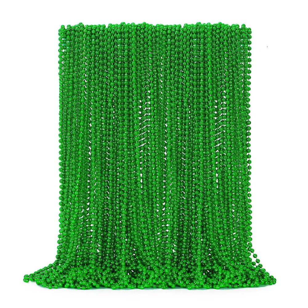 50PCS St Patricks Day Necklace, St. Patrick's Day Green Bead Necklace Accessories, Metallic Irish Saint Patrick Mardi Gras Necklaces Bulk, Parade Throw Accessories for Mardi Gras St. Patricks Party