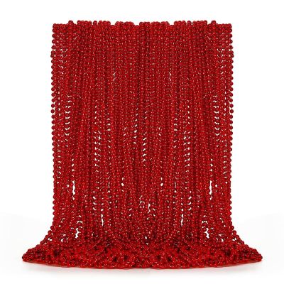 EOBOH 50PCS Bead Necklace, Red Christmas Bead Stuff Party Favors, 33" Necklaces Festival Parade Throw Accessories for Wedding Birthday Valentines Mardi Gras Christmas Celebrations Decorations