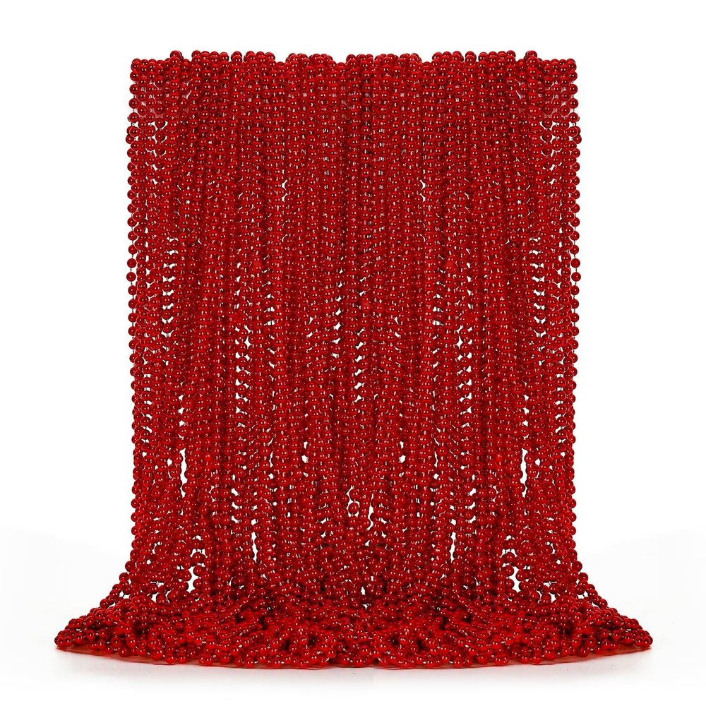 EOBOH 50PCS Bead Necklace, Red Christmas Bead Stuff Party Favors, 33" Necklaces Festival Parade Throw Accessories for Wedding Birthday Valentines Mardi Gras Christmas Celebrations Decorations