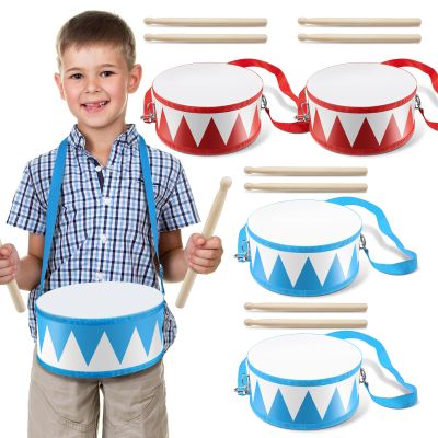 Boao 2 Pcs Kids Drum Set, 8 Inch Toddler Drum Wooden Toy with Adjustable Strap and 4 Drumsticks, Educational Sensory Musical Instrument for Toddlers Kid Baby Boys Girls Gift (Flag)