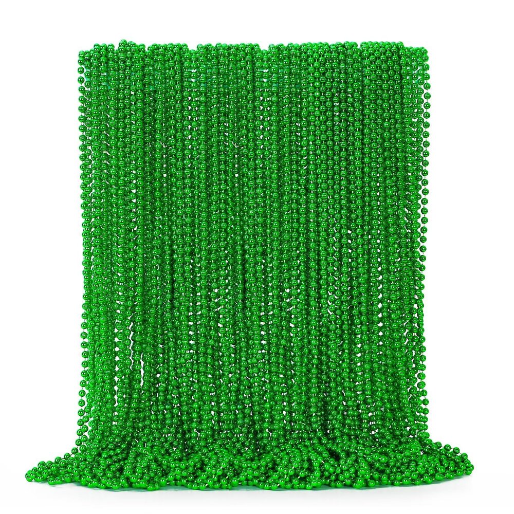 EOBOH 72PCS Green Bead Necklace, Mardi Gras Beads Necklace Accessories Bulk, Mardi Gras Xmas Necklaces, Parade Throw Accessories for Wedding Birthday Mardi Gras St. Patricks Christmas Decorations