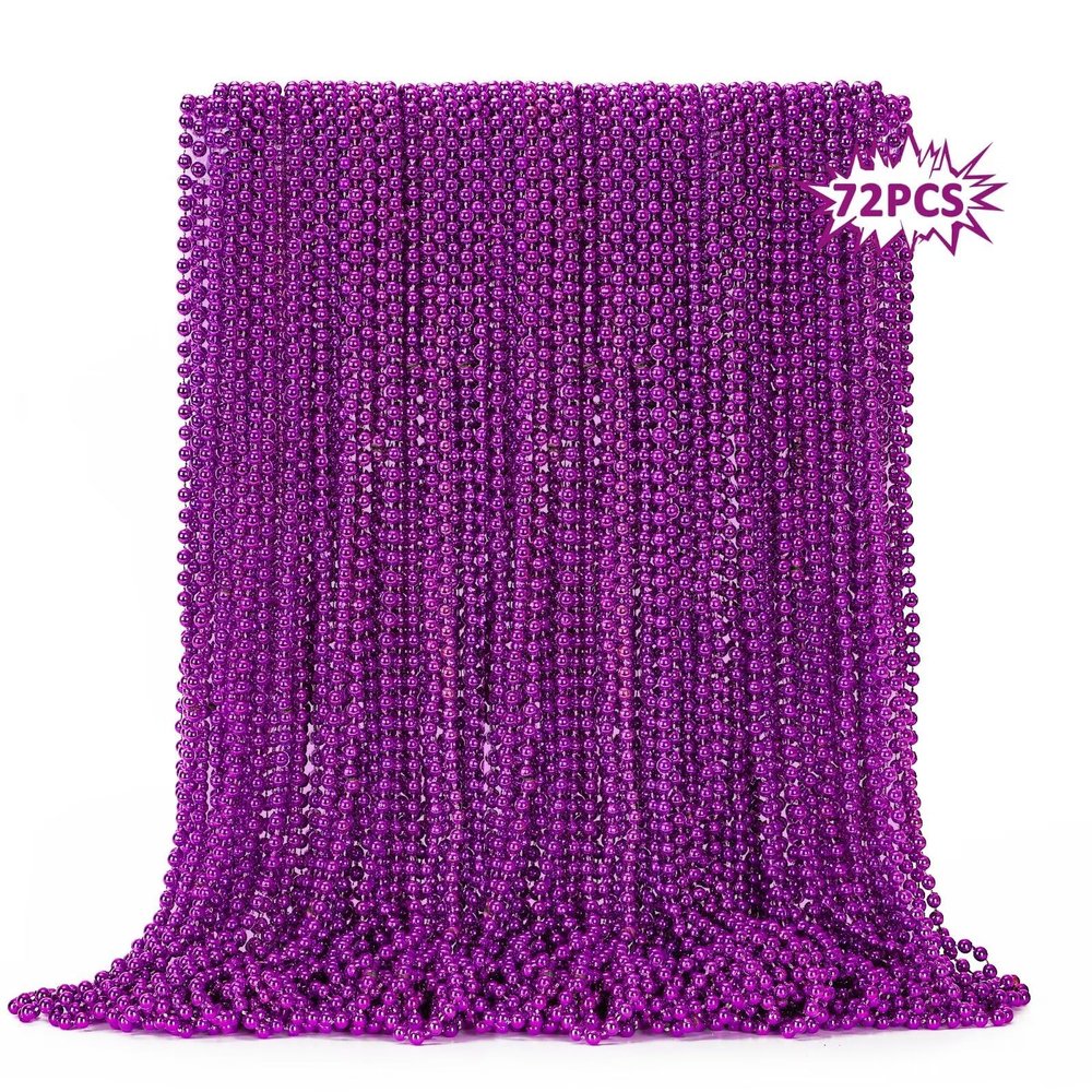 EOBOH 72PCS Mardi Gras Beads, Purple Bead Necklace Party Favors, 33" Beaded Necklaces Bulk, Festival Parade Throw Accessories for Halloween Mardi Gras Wedding Birthday Celebrations Decorations