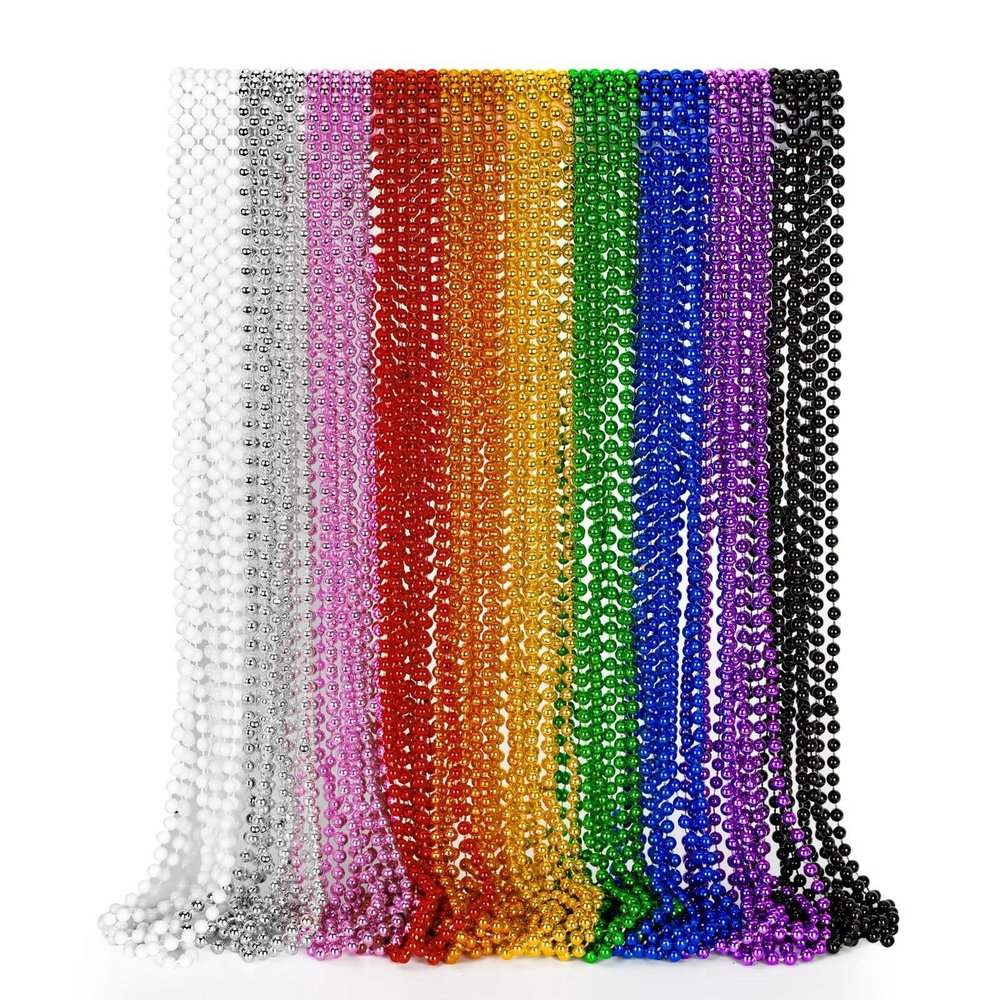 EOBOH 50PCS Mardi Gras Beads, Metallic 10 Kinds of Bead Necklace Party Favors, 33" Mardi Gras Necklace Stuff, Festival Parade Throw Accessories for Wedding Birthday Celebrations Decorations