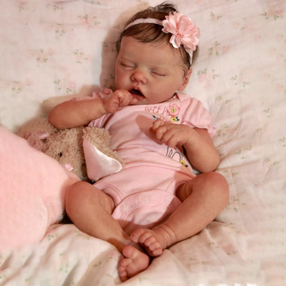 Angelbaby Reborn Realistic Baby Dolls Silicone Full Body Real Life Newborn Baby Girl Sleeping Doll 18 inch Lifelike Waterproof Real Baby Reborn Hand Painted Babies Doll Toys for Toddlers Gifts