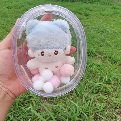 10CM Figure Display Bag with Keychain Elliptical Blind Box Doll Storage Transparent PVC Bag Hanging Model Walking Display Bag(not include doll) (Purple)