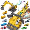 Dwi Dowellin Toys for 3 Year Old Boys,Excavator Toys for Kids with 6 Metal Racing Cars and 2 Engineering Vehicle,Foldable Ejection Vehicle with Lights & Sound for 3 4 5 6 7 Years Old Gifts view 1