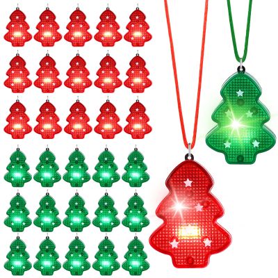 Yinkin 30 Pcs Christmas Light up Necklace for Adults Flashing Necklaces Christmas Accessory for Xmas Party Favors Stocking Stuffers Xmas Ornaments Decoration Party Supplies (Tree)