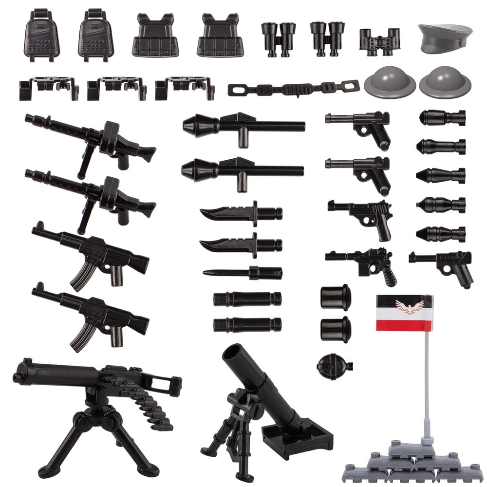 HIMIRICH Military Weapons Pack 41 Pcs German Accessories Kits Toys, Army Equipment Gear WW2 Guns for Boys 6+, Compatible with Mini Figure of Major Brand