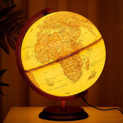 Amylove 13'' Illuminated World Globe for Adults 720/360 Rotation Rewritable Light Up Globe with Stand World Map for Interactive Learning Light with Base Lamp LED Decor(Wood,Vintage)