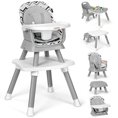 Cowiewie 8 in 1 Baby High Chair for Babies & Toddlers Table and Chair Set Building Block Table Highchair with Safety Harness, Removable Tray(Wavy)