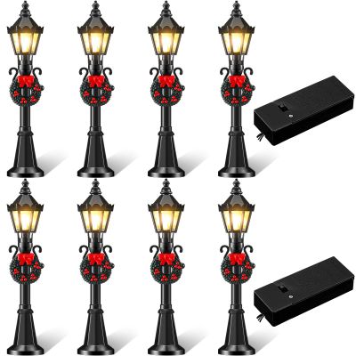Shappy Christmas Lamp Post Village Accessories Mini Street Lamp Dollhouse Streetlight Models Miniature Street Lamp Decorative Street Lights for DIY Garden Dollhouse Village Pathway(16 Pack)