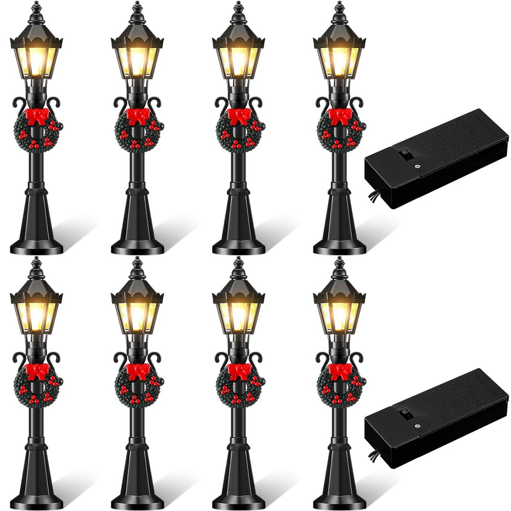 Shappy Christmas Lamp Post Village Accessories Mini Street Lamp Dollhouse Streetlight Models Miniature Street Lamp Decorative Street Lights for DIY Garden Dollhouse Village Pathway(16 Pack)