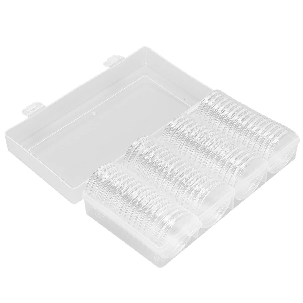 41mm Coin Capsules, 60 Pieces Round Coin Holder Storage Container with Storage Organizer Box Clear Plastic Coin Collection Case