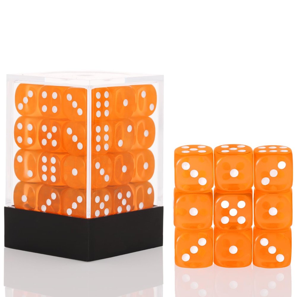 36 Pieces 12mm 6 Sided Mini Dice Set,Translucent Colors D6 Game Dice Set,6 Sided Standard Game Dice for Board Games Dice Games Classroom Teaching Dices Game, with Portable Gaming Box(Orange)