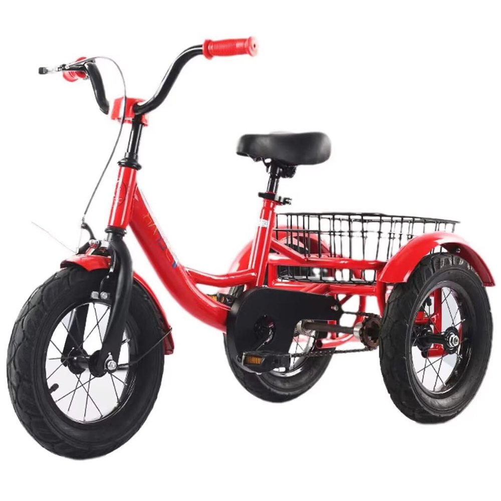 Kids Cruiser Bike for 3-8 Years Old,Outdoor Pedal Tricycle with Front Brake for Traveling Shopping,Kids Tricycle with Large Rear bakset,Height Adjustable Saddle/Handlebar,Spoke Pneumatic Wheel