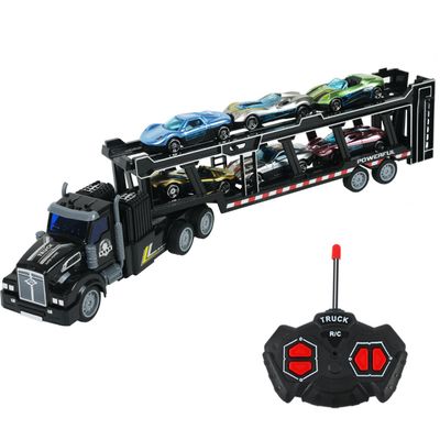 CALEST Remote Control Car Transporter Truck Includes 6 Cars, 14" 1:48 Car Transporter Semi Truck Toy, Equipped with 2 Rechargeable Batteries, Gifts Ideas for Boys Age 3-8 Year Old