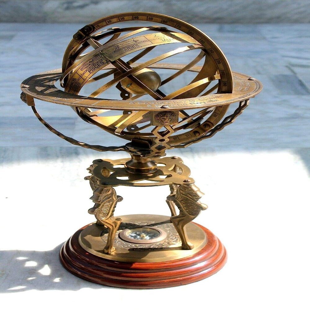 Brass Globe Golden Polish Globe Showpiece Armillary Sphere Nautical Office College Table Top Dcor