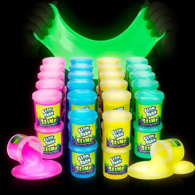 Mini Glow in The Dark Slime - 48 Pack - Slime Party Favors Neon Blue, Green, Pink, Yellow Colors - Glowing Slime Kit for Kids - Party Favors, Goody Bag Fillers