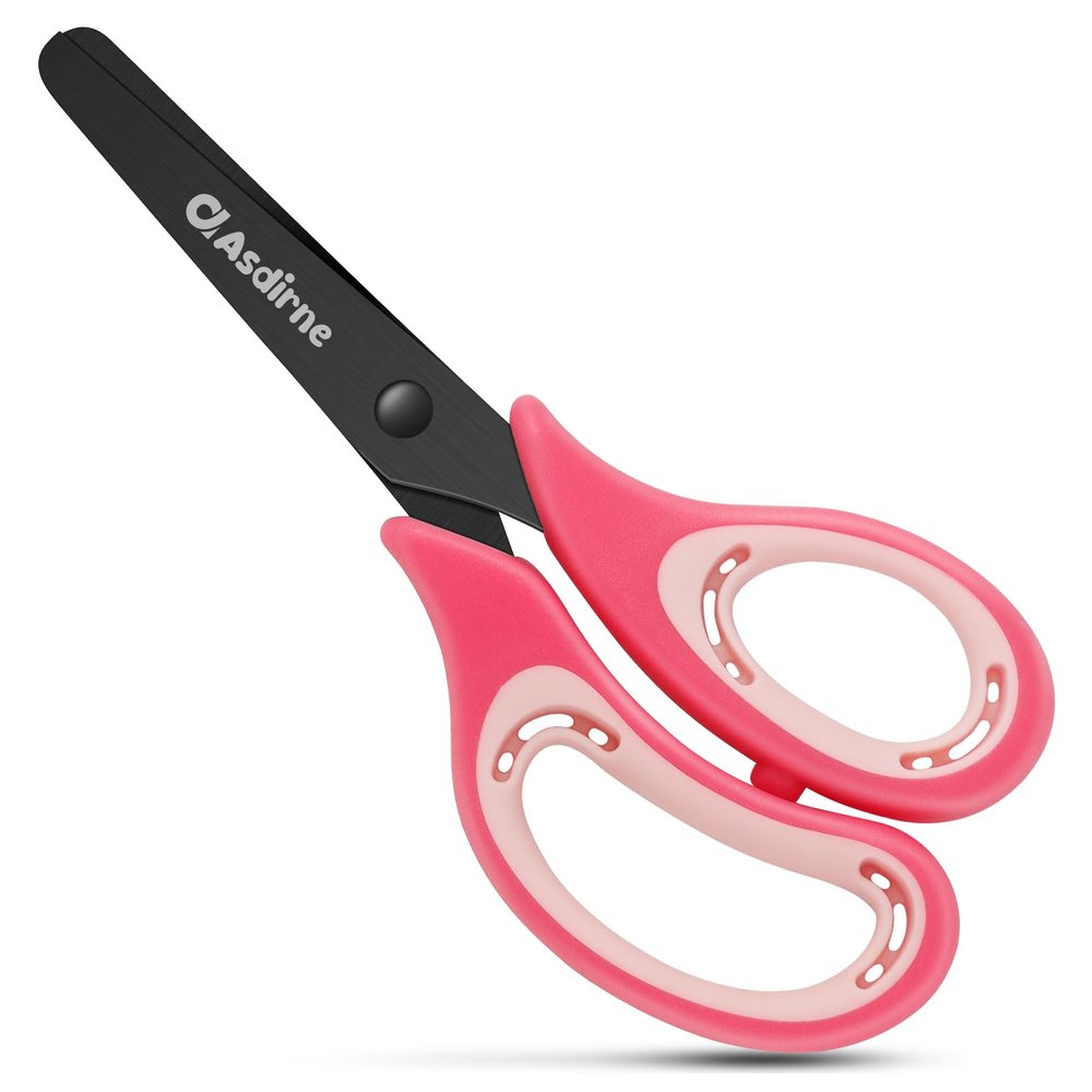 Asdirne Kids Scissors - Safety Children Scissors with Blunt Tip Stainless Steel Blades and Soft Grip, Great for Home and School, Pink, 13.5cm