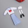 1/12 Scale Female Clothes,Female Student Clothes Set Sailor Suit Tops Pleated Skirt Shoes Costume Outfit Cloting for 6inch PH TBL Action Figure Body (Light Blue-Long Version) view 1