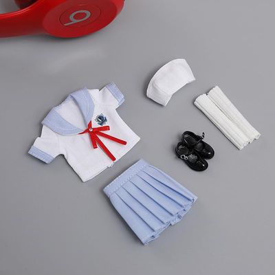 1/12 Scale Female Clothes,Female Student Clothes Set Sailor Suit Tops Pleated Skirt Shoes Costume Outfit Cloting for 6inch PH TBL Action Figure Body (Light Blue-Short Version)
