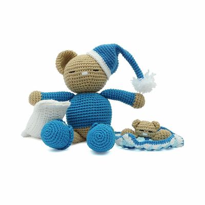 Bear in Blue Nightshirt With Blanket Crochet Doll Handmade Amigurumi Plush Toy VAC