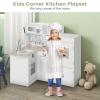 Costzon Corner Kids Kitchen Playset, 8-in-1 Wooden Toy Kitchen Set with Realistic Microwave, Oven, Stove, Refrigerator, Range Hood, Pretend Play Kitchen for Toddlers Boys Girls view 2