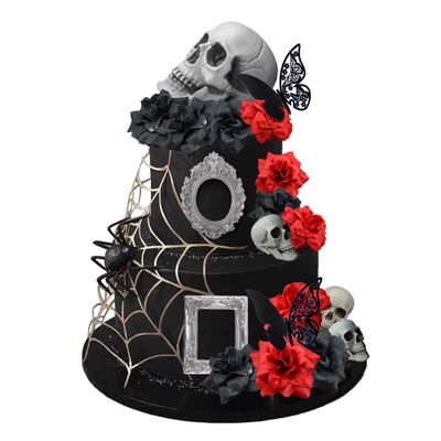 19 PCS Halloween Cake Topper Gothic Rose Skull Cake Topper with Black Butterfly for Halloween Bloody Horror Movie Theme Birthday (type 1)