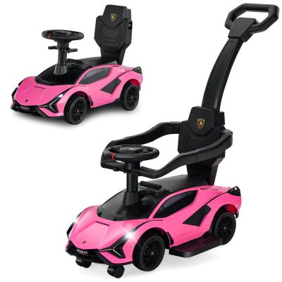 OLAKIDS 3 in 1 Ride on Push Car, Licensed Lamborghini SIAN Baby Sliding with Parent Control Handle Universal Wheels Guardrails, Toddlers Walking Toy with Music, Under Seat Storage (Roseate)