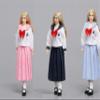 1/12 Scale Female Clothes,Female Student Clothes Set Sailor Suit Tops Pleated Skirt Shoes Costume Outfit Cloting for 6inch PH TBL Action Figure Body (Black-Long Version) view 2