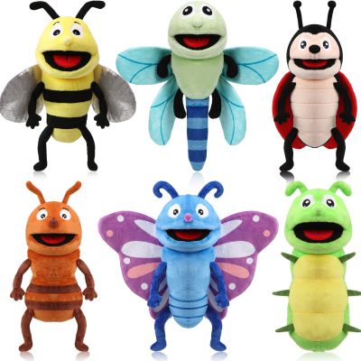 Lenwen 6 Pcs Animal Hand Puppets Bulk with Working Mouth 10 Inches Plush Puppets for Valentine's Day Toddlers Kids Storytelling Imaginative Role Play Show Birthday Party Gifts(Insect)