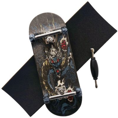 RACOFSB Pro Fingerboard 34mm Wooden Board Professional Finger Skateboard Trucks CNC Swirl Wheels (Dragon)