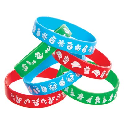 Baker Ross FX676 Christmas Silicone Wristbands - Pack of 12, Christmas Party Bag Fillers for Kids