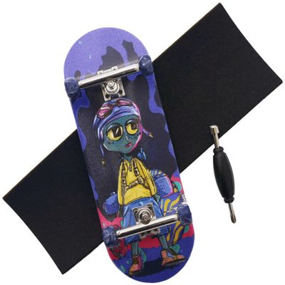 RACOFSB Pro Fingerboard 34mm Wooden Board Professional Finger Skateboard Trucks CNC Swirl Wheels (Alien)