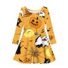 Funny Bats Halloween Pumpkin Ghost Twirly Dress for Girls 4 Years Old Novelty Holiday Party Halloween Costumes Girls Flowy Swing Loose Fit Flared Orange A Line Skater Dress Kids Playwear Fall Outfits view 1