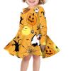 Funny Bats Halloween Pumpkin Ghost Twirly Dress for Girls 4 Years Old Novelty Holiday Party Halloween Costumes Girls Flowy Swing Loose Fit Flared Orange A Line Skater Dress Kids Playwear Fall Outfits view 2