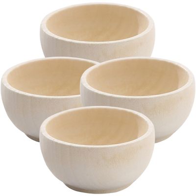 COHEALI Small Wooden Bowls Set 4Pcs Unfinished Mini Pinch Bowls for Diy Crafts Dollhouse Accessories Kids Sensory Play and Mud Kitchen