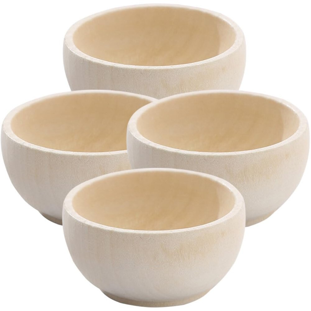 COHEALI Small Wooden Bowls Set 4Pcs Unfinished Mini Pinch Bowls for Diy Crafts Dollhouse Accessories Kids Sensory Play and Mud Kitchen