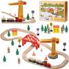 SainSmart Jr. Wooden Train Set for Toddler, 41pcs Wood Train Track w/Crane Fits Brio, Thomas, Melissa and Doug, Kids Wood Toy Train for Kids Ages 3+ view 1