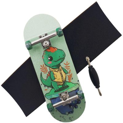 RACOFSB Pro Fingerboard 34mm Wooden Board Professional Finger Skateboard Trucks CNC Swirl Wheels (Dinosaur)