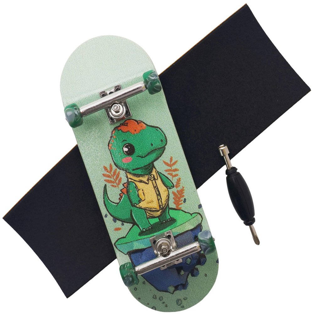 RACOFSB Pro Fingerboard 34mm Wooden Board Professional Finger Skateboard Trucks CNC Swirl Wheels (Dinosaur)