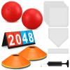 Poen 19 Pcs Sports Kickball Set Including 2 Pcs 10 Inch Playground Ball with Air Pump 5 Rubber Bases 10 Foul Marker Discs and a Flip Scoreboard for Adults Outdoor Backyard Game view 1